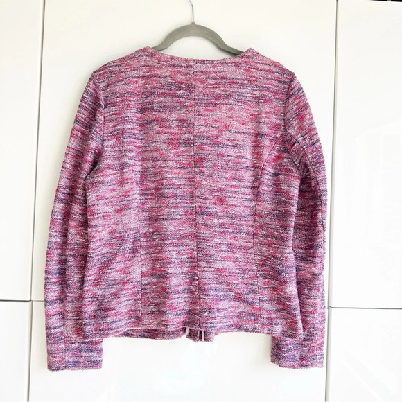 J. Crew Poppy Micro Tweed Jacket Size Medium Pink Purple Two Way Zip Pockets - Picture 6 of 10